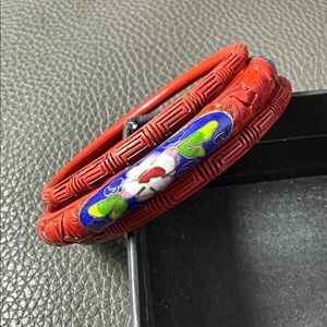 Vintage Cloisonné & Cinnabar Bangle Bracelet Bundle